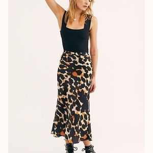 Free people leopard satin skirt Kendall